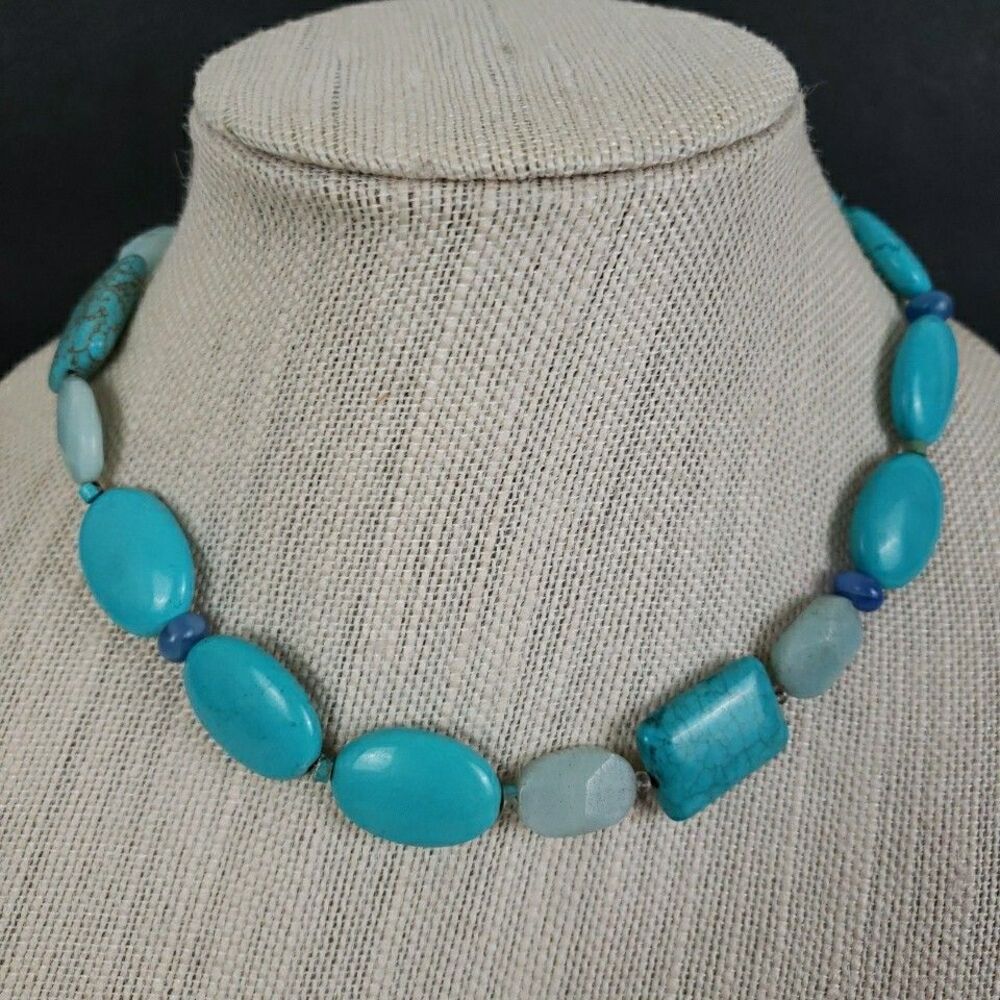 Tica Rosa Turquoise Howlite Amazonite Multi-Stone Necklace 17" Sterling .925